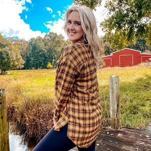 Long Length Yellow Plaid Button up